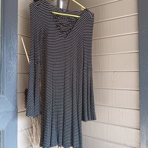 American Eagle Outfitters Bell Sleeved Black And White Striped Dress